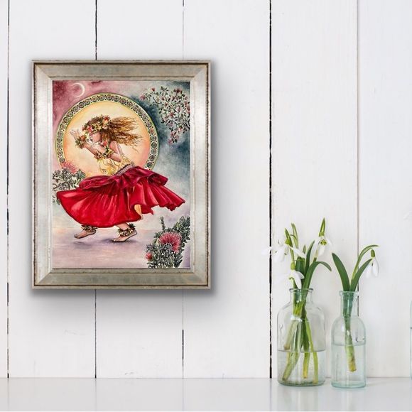 Tip Toe Dancing Upon The Earth Hula Dance Watercolor Art Print AJJ Arts - Picture 12 of 13